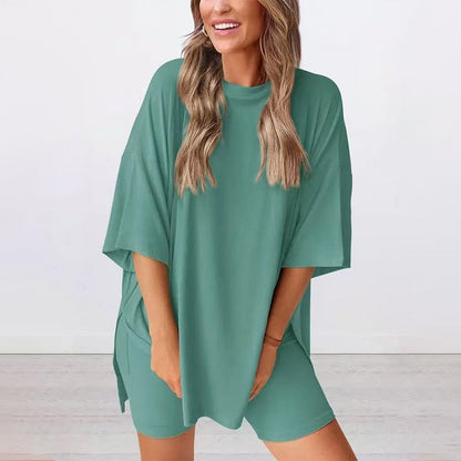 ⏳Durée limitée -50 %💥Ensemble deux pièces ample, tendance, de couleur unie, décontracté avec manches courtes et short