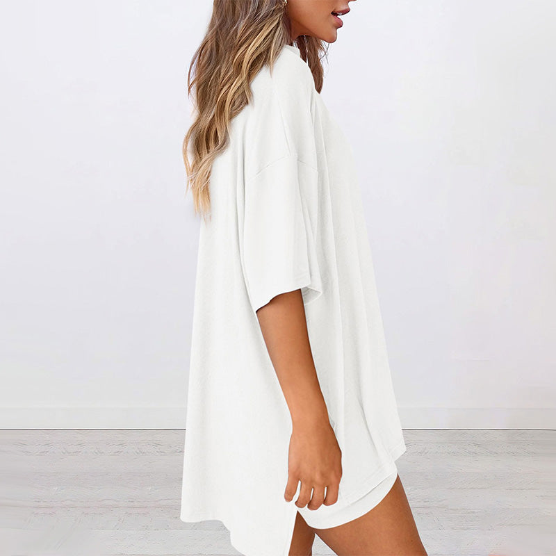 ⏳Durée limitée -50 %💥Ensemble deux pièces ample, tendance, de couleur unie, décontracté avec manches courtes et short