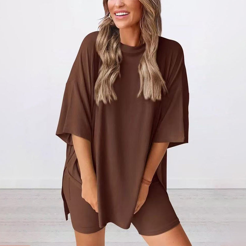 ⏳Durée limitée -50 %💥Ensemble deux pièces ample, tendance, de couleur unie, décontracté avec manches courtes et short