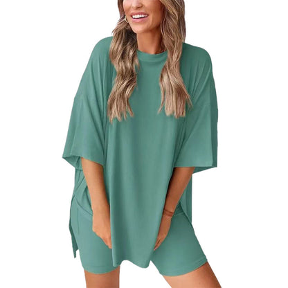 ⏳Durée limitée -50 %💥Ensemble deux pièces ample, tendance, de couleur unie, décontracté avec manches courtes et short