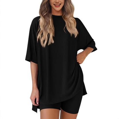 ⏳Durée limitée -50 %💥Ensemble deux pièces ample, tendance, de couleur unie, décontracté avec manches courtes et short