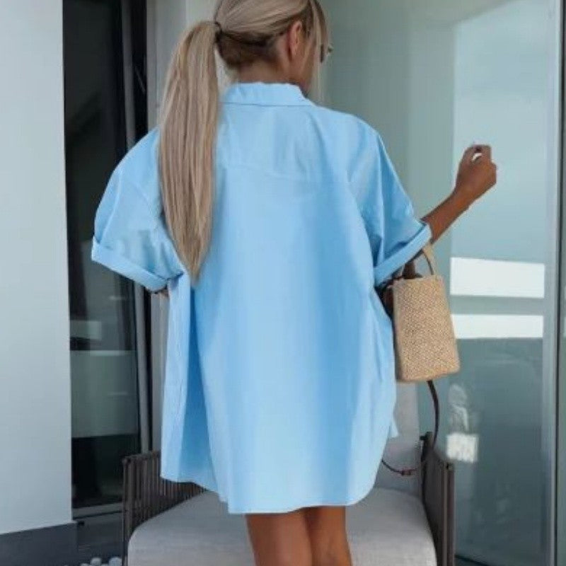 Ensemble 2 pièces chemise à manches courtes et short taille haute de couleur unie vibrante