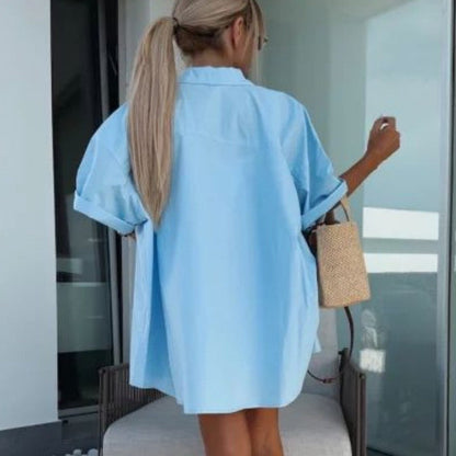 Ensemble 2 pièces chemise à manches courtes et short taille haute de couleur unie vibrante